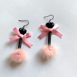 Pink Fur Heart Earrings